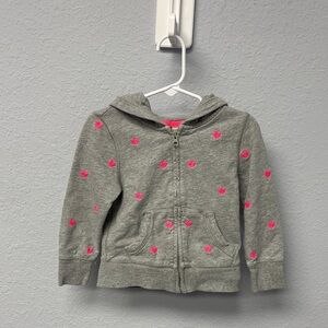 Baby Gap 3T Gray Zip Hoodie with Adorable Pink Hearts. Excellent Cndtn.